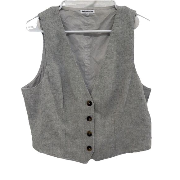 Reformation Devin Vest Women’s Size 12 Tan V-Neck Button Front Tailored Top chic - Picture 2 of 10